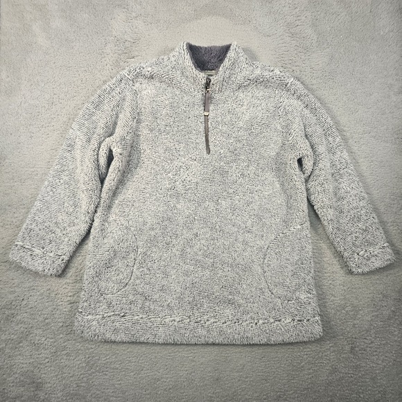 Soft Surroundings Luxe Sherpa Pullover Quarter Zip Sweater Womens XL Gray Fleece - Picture 1 of 12